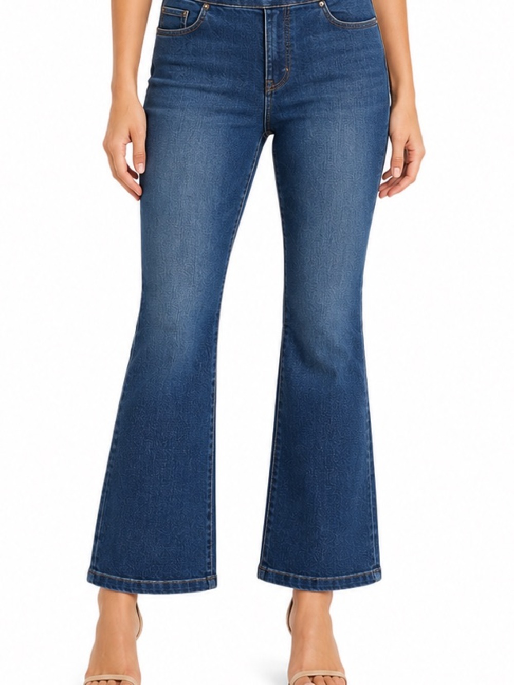 SPANX Flare Jeans Women’s Medium Blue Pull On Shaping Denim Bootcut Short